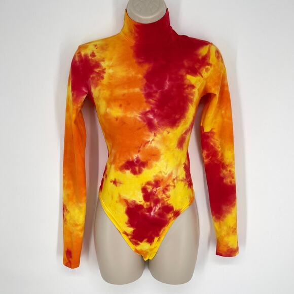 Cotton Citizen NEW Brisbane Tie Dye Thong Bodysuit XS Red Multi Turtleneck - Picture 1 of 7